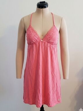 Vintage Victoria's Secret Lace Soft Slip Mini Nightgown, Coral, Small